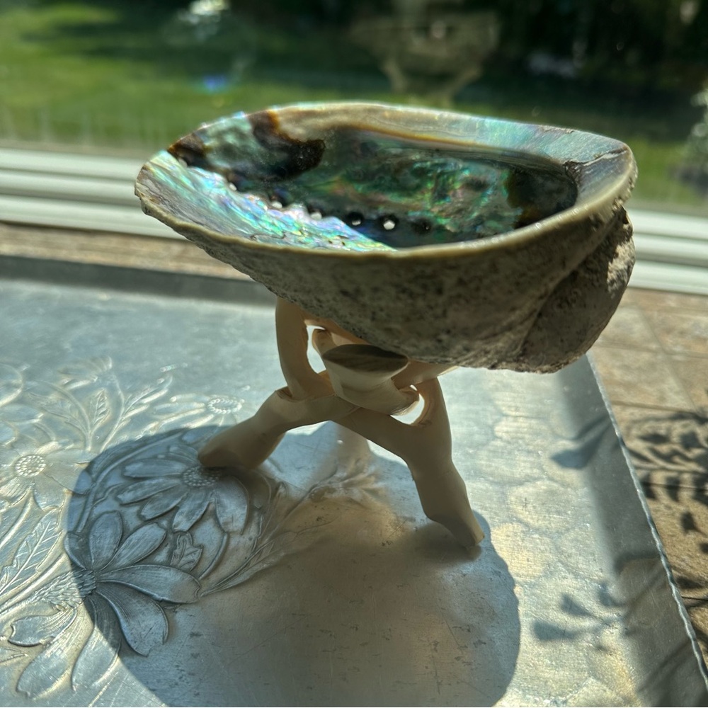 Elegant Abalone Shell Art Piece with collapsible stand ring holder trinket dish - Picture 6 of 15